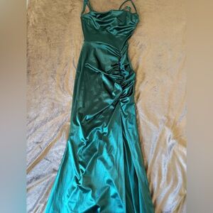 Windsor Green Asymmetrical Ruched Maxi Gown